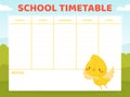 School Timetable with Cute Canary Cartoon Yellow Bird Vector Template Royalty Free Stock Photo