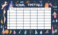 School timetable with cute cartoon fairytale characters Royalty Free Stock Photo