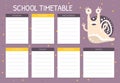 School Timetable with Cute Snail Character as Gastropod with Coiled Shell Vector Template