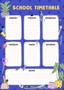School timetable design. Every day lessons schedule template. Blank education time-table, study plan for week. Students