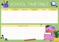 School timetable design. Lessons schedule, blank time-table, classes plan for week. Students daily education calendar