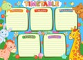 School timetable kids baby child animals kindergarden illustration.