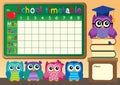 School timetable with owls