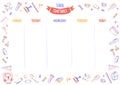 School timetable for pupils or students with 5 days of week with doodle colorful school supplies. Organize your day Royalty Free Stock Photo