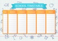 School timetable. Time table for lessons. Vector illustration Royalty Free Stock Photo