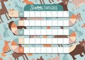 School Timetable in snake shape way. Weekly schedule sheet for school students, decorated with autumn elements, forest Royalty Free Stock Photo