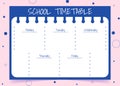 School timetable template for kids. Days of the week. Schedule. Weekly planner with circles. Schedule design template Royalty Free Stock Photo