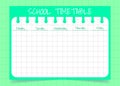 School timetable template for kids. Weekly planner. Paper in cells. Schedule design template