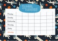 School timetable template, weekly classes schedule on space background with cute astronaut, stars and planets. Flat hand Royalty Free Stock Photo