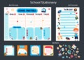 School timetable for week in English. Schedule program after school. Education lessons plan. Cute memo kids stickers