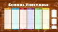 School Timetable weekly, hand drawn sketch icons of school supplies, pencils on woodboard. Vector template schedule Royalty Free Stock Photo