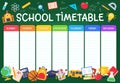 School timetable. Weekly planner schedule for students, pupils with days week and spaces for notes, school study