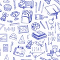 School tools sketch icons seamless pattern. Royalty Free Stock Photo