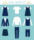 School Uniforms for Children. Kids Clothes Vector Set