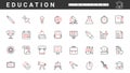 School and university study, education and science thin red and black line icons set