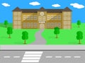 SCHOOL VECTOR BUILDING AND SCHOOLYARD Royalty Free Stock Photo