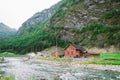 School in Village Flam in Norway. Flam village in Flamsdalen, inner end of Aurlandsfjorden, branch Sognefjorden. Wooden