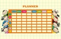 School weekly planner with kids, eps.