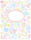 School yearbook cover. Copy space. Sketch doodle background. Hand drawn vector line. Editable stroke size. Royalty Free Stock Photo