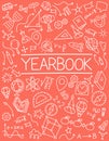 School yearbook cover. Sketch doodle background. Hand drawn vector line. Editable stroke size. Royalty Free Stock Photo