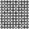 100 school years icons set black circle