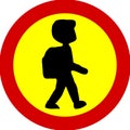 School zone child walking warning sign vector design illustration
