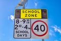 School zone sign at Emmaville, New South Wales, Australia.