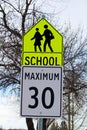 School Zone Sign with Maximum Speed Limit Royalty Free Stock Photo