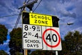 School Zone Speed Limit Sign, Sydney, Australia Royalty Free Stock Photo