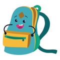 Schoolbag charracter flat icon, open knapsack with smiling face