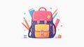 A schoolbag loaded with school accessories. The backpack is stuffed with pens, notebooks, books, rulers and a ruler Royalty Free Stock Photo