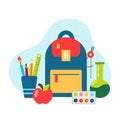 Schoolbag school supplies stuff backpack vector illustration Royalty Free Stock Photo