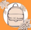 Schoolbag Vector line art. Back to school autumn card backgrounds