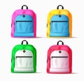 Schoolbag vector set design. Back to school student bag, travel backpack and office colorful elements Royalty Free Stock Photo