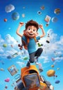 Schoolbound Fun. Cute and Lively 3D Character Poster Featuring Friends Excited for Back to School