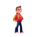 Schoolboy with backpack isolated cartoon pupil