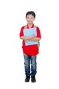 Schoolboy with backpack over white Royalty Free Stock Photo