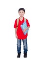 Schoolboy with backpack over white Royalty Free Stock Photo