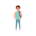 Schoolboy with backpack, student of highschool school, stage of growing up concept vector Illustration on a white Royalty Free Stock Photo