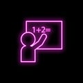 Schoolboy at the blackboard neon icon. Simple thin line, outline vector of school icons for ui and ux, website or mobile