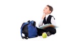 Schoolboy with book and apple Royalty Free Stock Photo