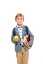 Schoolboy with books and apple Royalty Free Stock Photo