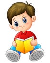 Schoolboy cartoon reading a book