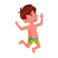Schoolboy Child Jumping On Seashore Beach Vector