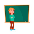 Schoolboy Child Thinking At Blackboard Vector