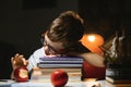 Schoolboy doing homework at the table in his room Royalty Free Stock Photo