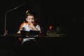 Schoolboy doing homework at the table in his room Royalty Free Stock Photo