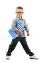 Schoolboy in glasses holding book