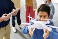 Schoolboy Helping to launch Quadcopter Royalty Free Stock Photo