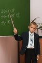 The schoolboy at a lesson of mathematics